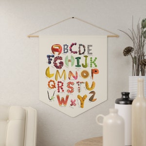 Fruit Alphabet Wall Art - Colorful ABC nursery Tapestry - Educational Kids Room Decor