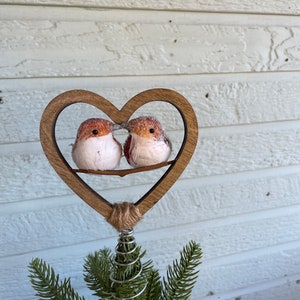 Valentine Tree Topper - Sparrows on a branch within a heart tree topper for an animal or nature themed tree