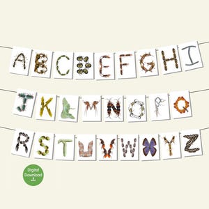 Alfabeto fonético de insetos para impressão - Cartões ABC de insetos para sala de aula, decoração de berçário, aprendizagem da natureza | Insetos em forma de letras