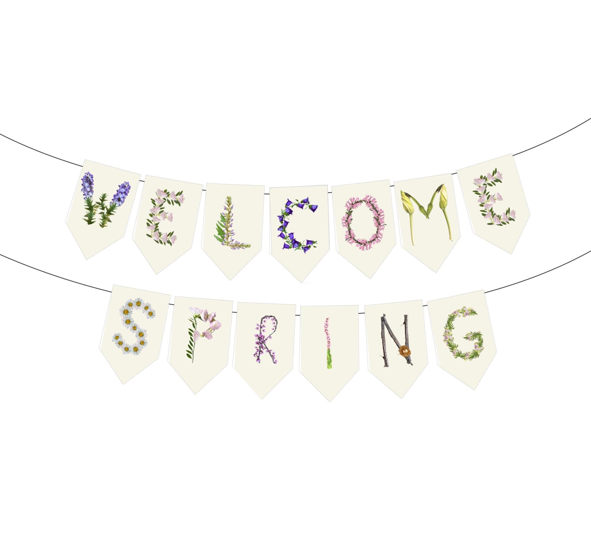 Hello Spring - Printable Banner - Digital Flower Banner - Welcome ...