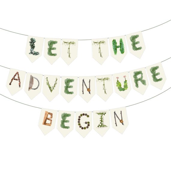 Little Camper Baby Shower Banner | Adventure Begins Forest Theme | Let the Adventure Begin | Nature Woodland Baby Decor (DIY Unstrung)