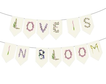 Personalizable Wildflower Bridal Shower Banner: Love is in Bloom, Engagement Party Decor- (DIY Unstrung)