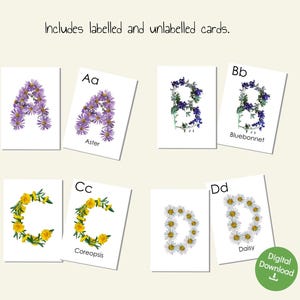 Alphabet de fleurs sauvages imprimables à suspendre | Alphabet phonétique floral pour chambre d'enfant, salle de jeux ou salle de classe | Téléchargement numérique instantané