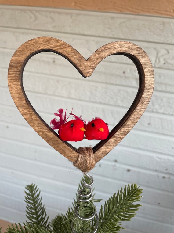 Cardinals Tree Topper Heart Tree Topper for Small Woodland or Bird Themed  Tree 5 Inches Across 
