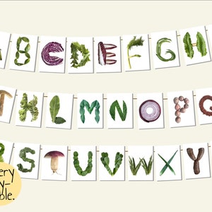 Légumes de A à Z - Bannière alphabet imprimable - Créez vos propres cartes-éclair ou objet de décoration végétariens