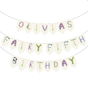 Personalized Fairy Birthday Banner | Happy Birthday Little Fairy | 5th Birthday Party Decor | Fifth Birthday Floral Bunting (DIY - Unstrung)