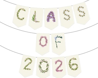 Wildflower Graduation Banner - Customizable - Girls Class of 2026 Party Decor (DIY Unstrung)