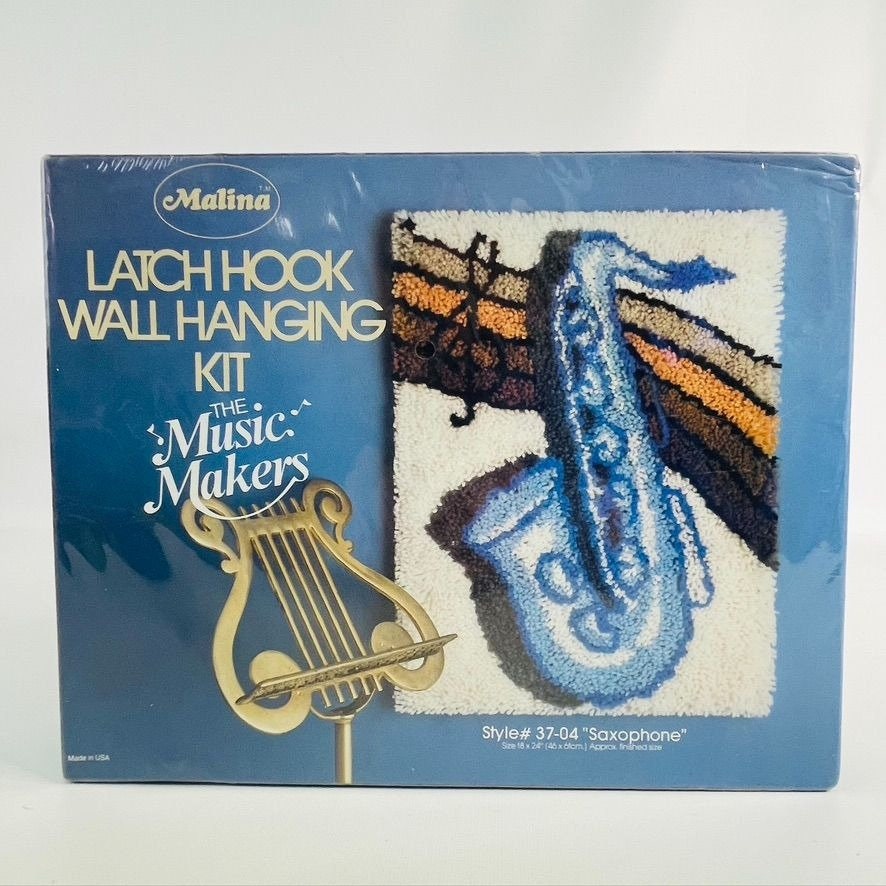Malina Latch Hook Wall Hanging Craft Kit NEW Old Stock Saxophone Music  Makers 