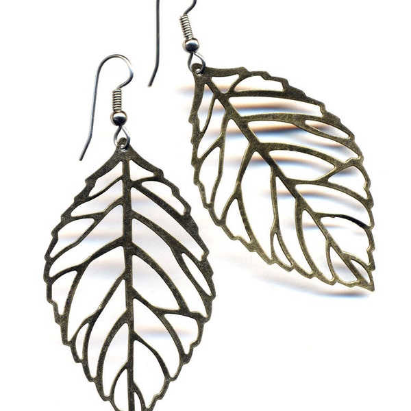 Leaf Earrings, LAST Pair, Gun Metal Leaves Earrings, Fall Earrings, Nature Lover Earrings, Big and Light Earrings, Handmade By AnnaArt72