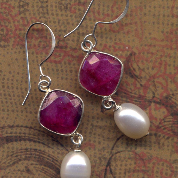 Sterling Silver Earrings, Natural Ruby and Natural Pearls Delight Earrings. Deluxe Sterling Silver Earrings, Handmade by AnnaArt72