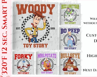 Retro Toy Story Dtf Transfer Print, Checkered Toy Story Ready To Press, Vintage Disney Toy Story Heat Press, Full Color Heat Transfer.