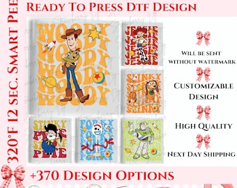 Impresión de transferencia DTF de personajes retro de Toy Story, Woody de Toy Story listo para imprimir, Buzzyear Toy Story DTF, Disney Slinky DTF, Jessie Heat Trans