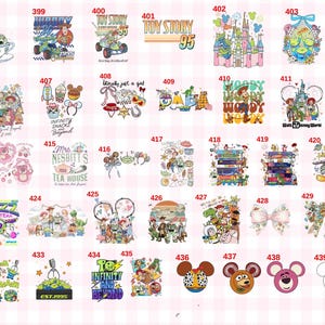 Puede incluir: Una colecci&oacute;n de dise&ntilde;os gr&aacute;ficos coloridos con personajes y temas de la pel&iacute;cula de animaci&oacute;n "Toy Story" y otras propiedades de Disney. Los dise&ntilde;os incluyen a Woody, Buzz Lightyear y otros personajes, con elementos de texto.