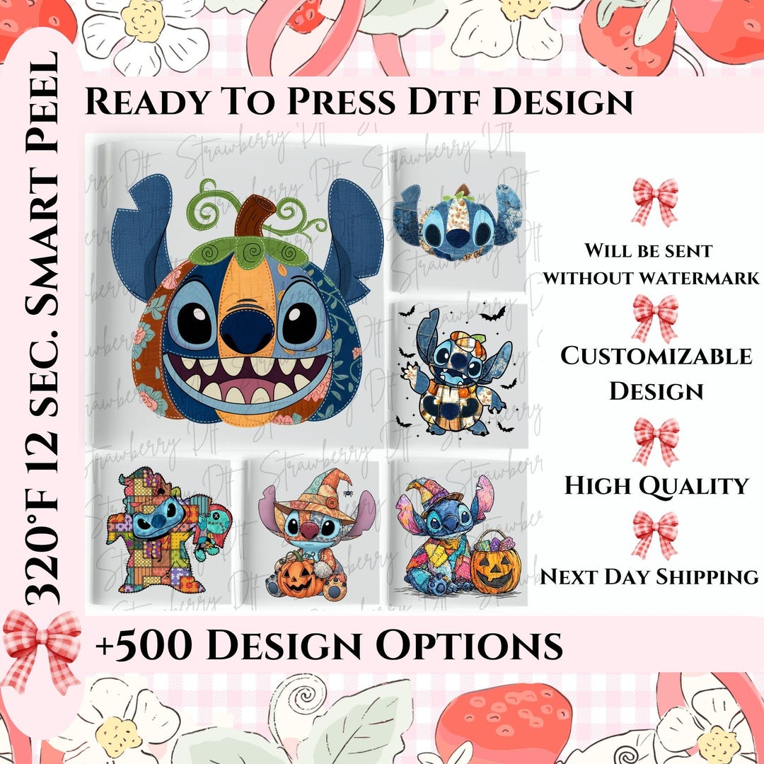 Disney Patchwork Patch Stitch Pumkin Halloween Dtf, Patchwork Stitch Disney DTF, Disney ...