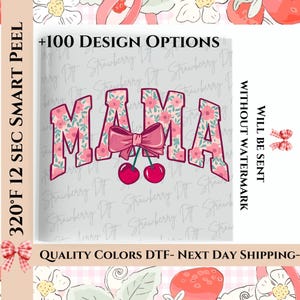 Cherry Bow Coquette Mama Ready To Press, Mom Coquette DTF Transfer, Mother&#39;s Day Girly Ribbon Dtf, Soft Girl Heat Press DTF, Mama DTF Prints