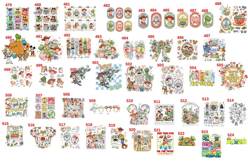 Puede incluir: Una colecci&oacute;n de pegatinas y calcoman&iacute;as coloridas con tem&aacute;tica de Toy Story. Los dise&ntilde;os presentan personajes como Woody, Buzz Lightyear y otros. Varias formas y tama&ntilde;os, para decorar.