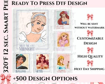 Vintage Princesses Transfer, Disney Princess Characters Ready To Press, Disneyworld Full Color DTF Print, Heat Press DTF, Cold Peel Dtf.