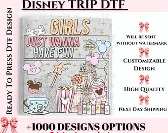 Las chicas solo quieren divertirse (DTF), Viaje de chicas de Disney 2026, Castillo de Disney (DTF), Impresión de escuadrón familiar (DTF).