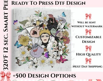 Floral Villains DTF Transfer, Disney Villains Ready To Press, Evil Queen DTF Transfers, Disney Custom Villain DTF, Evil Queen Dtf Transfer.