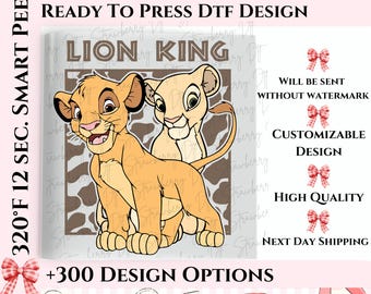 Simba and Nala Lion King Ready to Press, Heat Press Dtf Transfer, Cute Nala Dtf Transfer, Funny Simba Dtf, Disney Animal Kingdom Dtf.