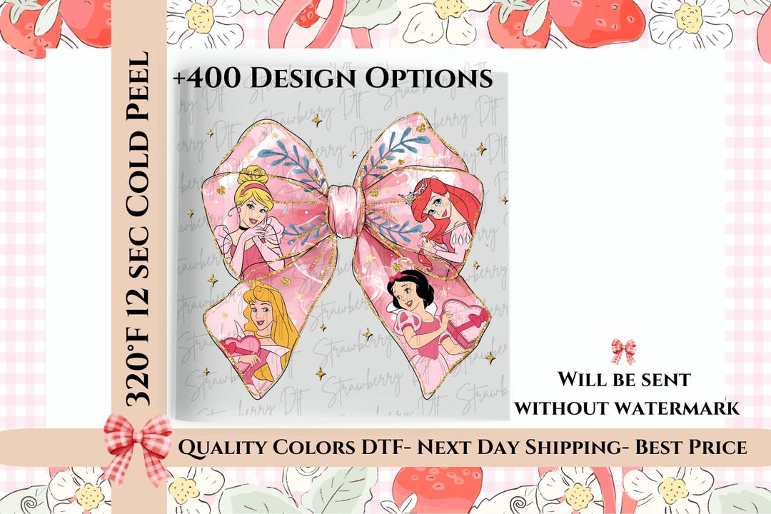 Disney Princess Bow Dtf, Disney Coquette Princess Bow Dtf, Coquette ...