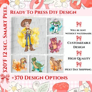 Watercolor Toy Story Character Dtf Transfer Print, Toy Story Woody Ready To Press, Buzzyear Toy Story Dtf, Watercolor Slinky Heat Transfer.