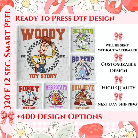 Retro Toy Story Dtf Transfer Print, Checkered Toy Story Ready To Press, Vintage Disney Toy Story Heat Press, Full Color Heat Transfer.