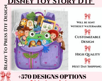 Toy Story Characters DTF transfer, Ready to Press Heat Transfer, Purple Backpack Design, Cold Peel, DIY High Quality Iron On