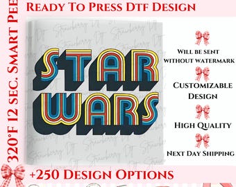 Transferencia DTF retro de Star Wars, Star Wars vintage lista para prensar, impresión DTF a todo color retro de Disney Star Wars, prensa térmica DTF de Star Wars.