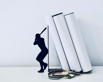 Sujetalibros de metal con diseño de jugador de béisbol: regalo para fanáticos del deporte