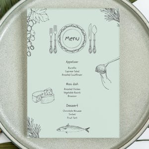 Modèle de menu de dîner vert sauge ludique