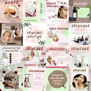 Skincare Instagram Templates for Estheticians, Editable Social Media Canva Bundle, Skincare Marketing Posts, Aesthetic Instagram Content Kit