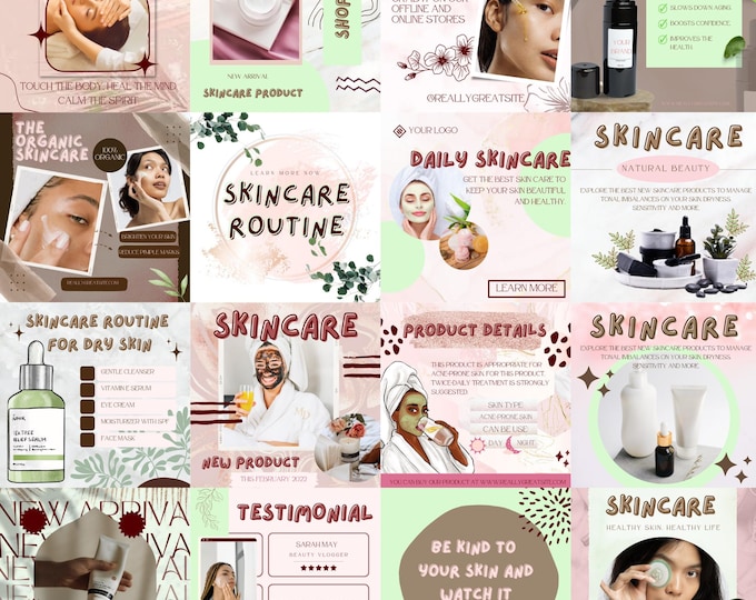 Skincare Instagram Templates - Esthetician Social Media Canva Bundle ...