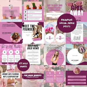 Personal Brand Pink Instagram Canva Templates - Pink Social Media Branding Posts, Carousels, Social Media Kit, Coaches and Content Creators