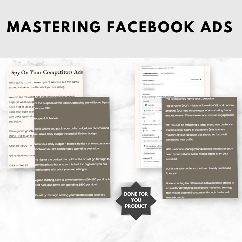 Facebook Ads Mastery eBook for beginners, featuring a step-by-step ads blueprint playbook with PLR rights, designed to help users make money online and build passive income.