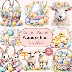 Easter Clipart Watercolor, Spring Bunny Clipart, Cute Easter Bunny Digital Download, Pastel Spring Clipart PNG, Nursery Easter Graphics