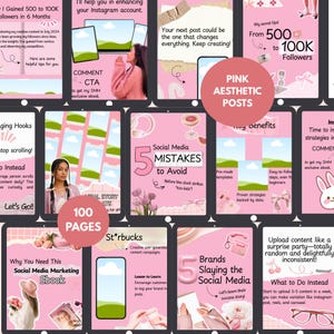 Pink Instagram Aesthetic Templates - 100 Pink Social Media Canva Templates, Viral IG Posts for Digital Marketing, Coaches & Creators Pack