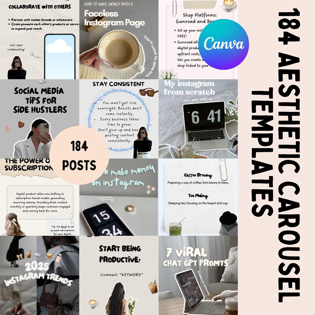 Trending Instagram Carousel Templates - Aesthetic Canva Kit for ...