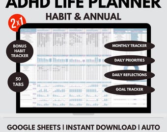 ADHD Life Planner Spreadsheet -Habit & Goal Tracker (Digital Download)