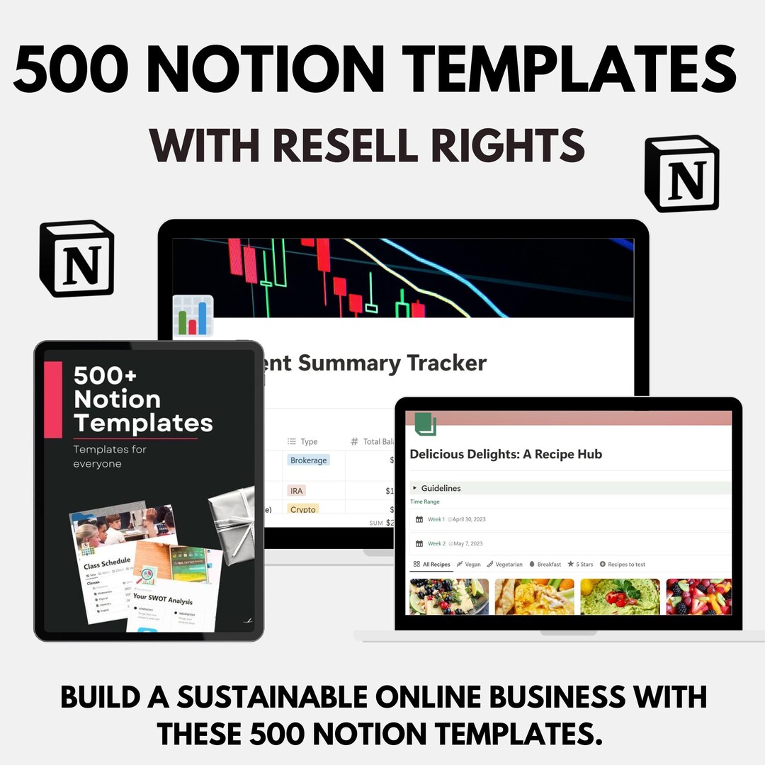 500+ Notion Templates PLR Bundle Resellable Business Planner (digital