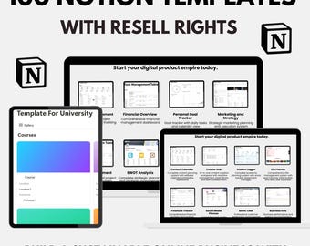 100 Notion Templates Bundle - Mega Bundle Notion Toolkit, Notion Planners, Templates, Journals, Calendars, Resell Vault, Passive Income
