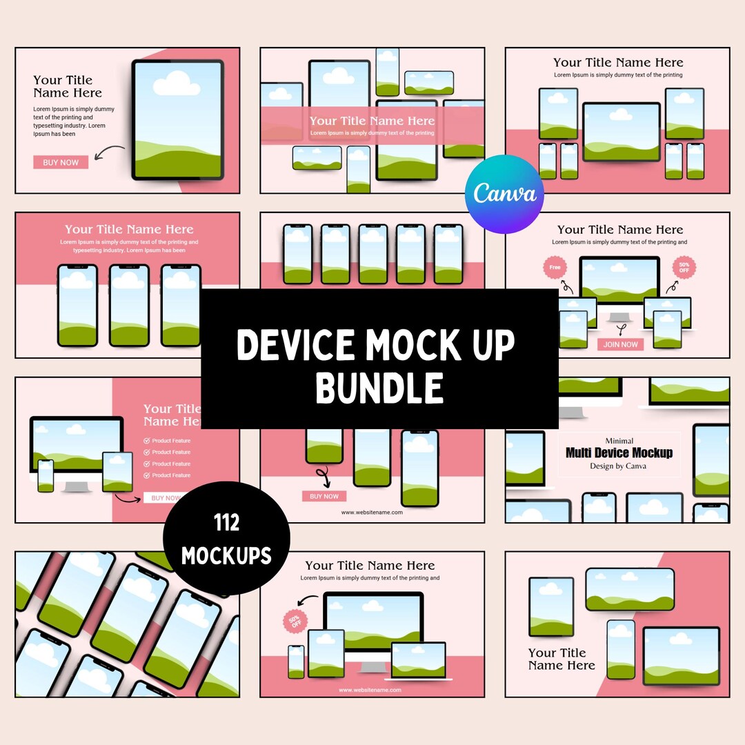 Device Mockup Template Bundle - Canva Editable MRR Digital Product ...