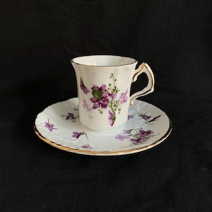 Vintage Hammersley Flat Cup & Saucer Set Victorian Violets Bone China Made in England