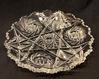 ビンテージ品　ガラス製　大皿　ベラルーシ American Brilliant Cut Glass Crystal Compote Hobstar