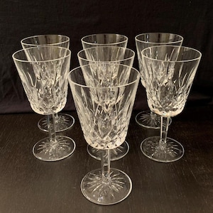 Waterford Lismore Water Goblets Clear Crystal Glasses Stemware Set of 7