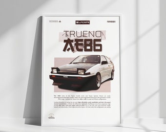 Póster de Toyota Trueno, póster, pósteres de coches JDM, arte mural, decoración de pared, descarga digital, póster vertical, póster de coche, póster retro, AE86