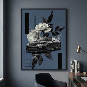 Toyota Supra MK4 Floral Print Poster | JDM Automotive Art (Digital Download)