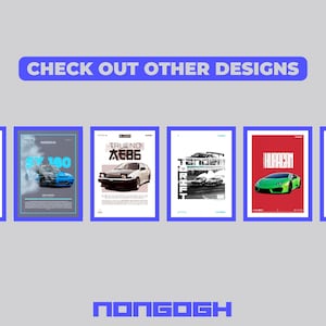 Puede incluir: Una colecci&oacute;n de seis p&oacute;sters coloridos con diferentes modelos de coches. Cada p&oacute;ster tiene un dise&ntilde;o &uacute;nico con un coche en el centro y texto alrededor. Los p&oacute;sters est&aacute;n todos enmarcados en azul.