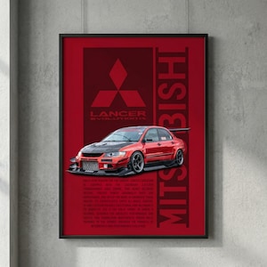 Póster del Mitsubishi Lancer Evolution IX / Arte mural JDM del Evo 9 rojo (Descarga digital)