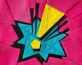 Exclamation Digital Paper Piecing Pattern | Downloadable PDF | Comic Style FPP | Pop Art Block for Original Quilting | Various Sizes